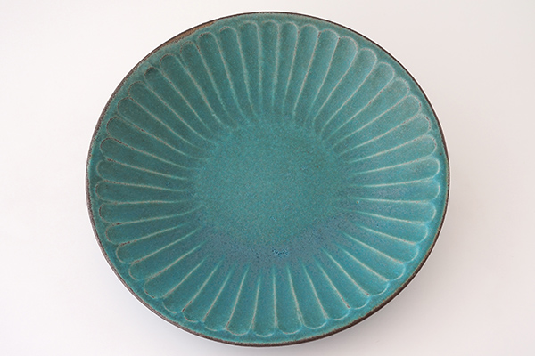 年代物 陶芸 皿 箱付き わかさま陶芸 しのぎ7寸皿 シャビーターコイズ｜和食器の通販 monsen