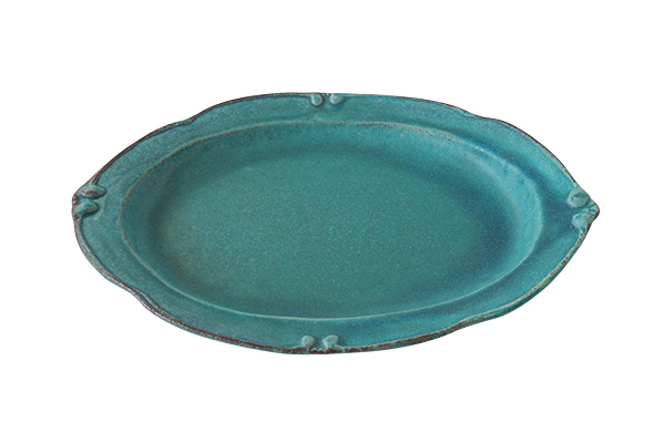 わかさま陶芸 洋皿オーバル大 シャビーターコイズ｜和食器の通販 monsen