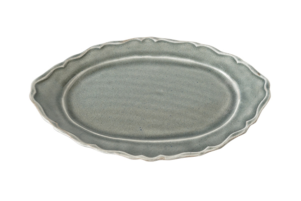 わかさま陶芸 ブルーグレー釉 フリル皿 だ円｜詳細画像1