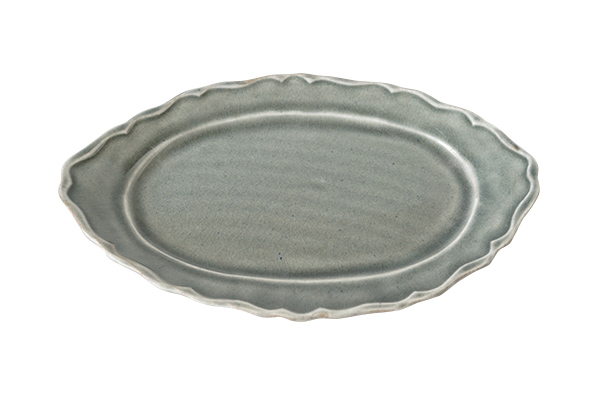 わかさま陶芸 ブルーグレー釉 フリル皿 だ円｜詳細画像1